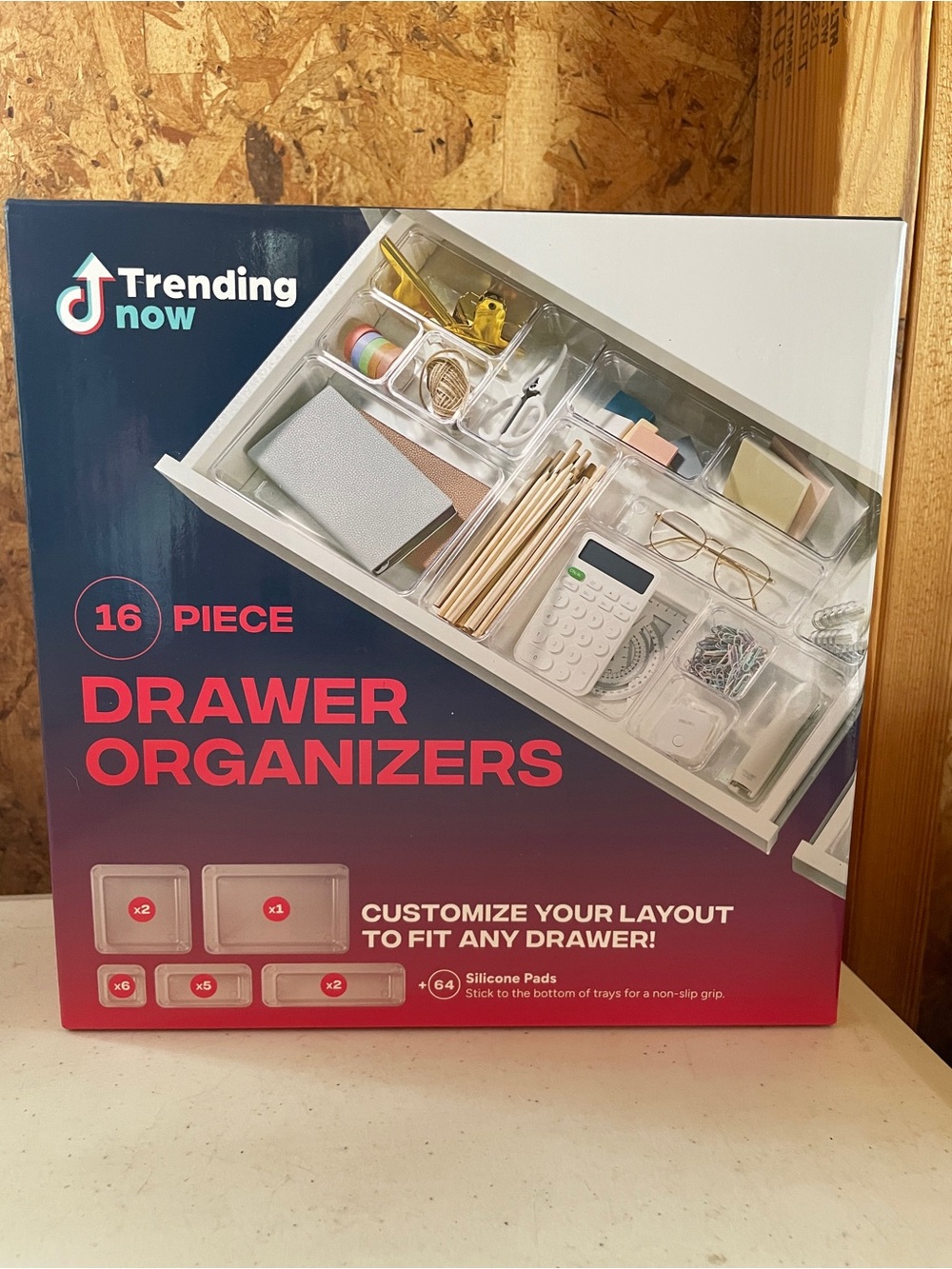 TikTok 16-Piece Clear Drawer Organizers with White Tray